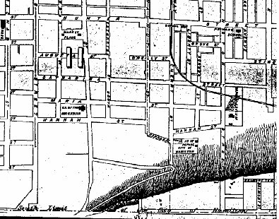 Figure 3. Part of an 1878 map of Hamilton, showing road names. The Church of the Ascension is also shown.