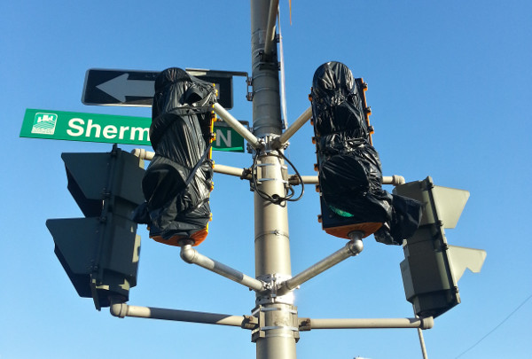 New west-facing traffic signals on Cannon at Sherman