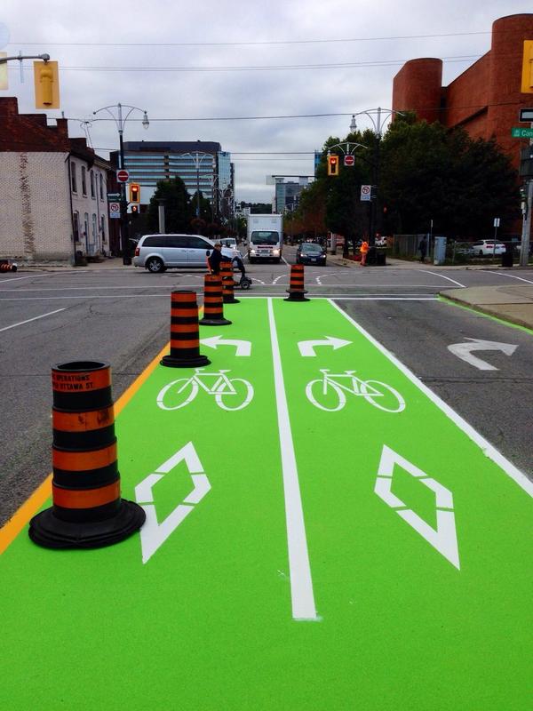 Bike box on Bay Street to connect with Cannon Cycle Track (Image Credit: Jason Leach)