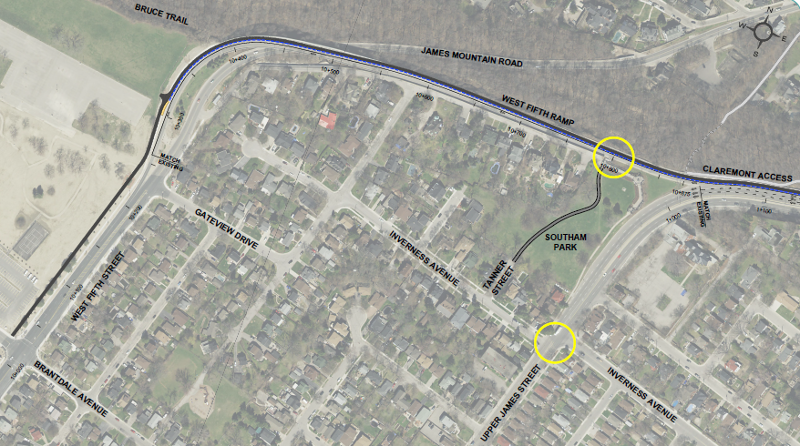Claremont Cycle Track design, upper portion (Image Credit: City of Hamilton)