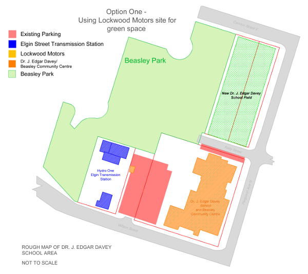 Option 1: Use the Lockwood Motors area for school green space