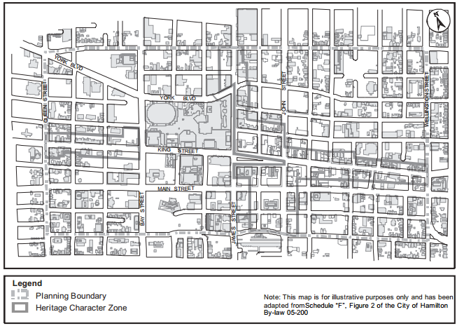 Map: Downtown Heritage Character Zone (Image Credit: City of Hamilton)