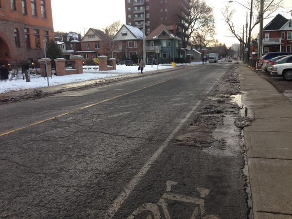Stinson Street bike lanes were not cleared (Image Credit: Kyle Ford/Twitter)