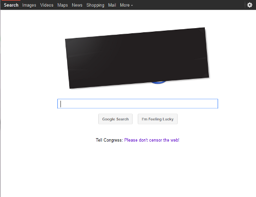 The U.S. Google Home Page has a blacked out logo and a link to learn more about PIPA/SOPA