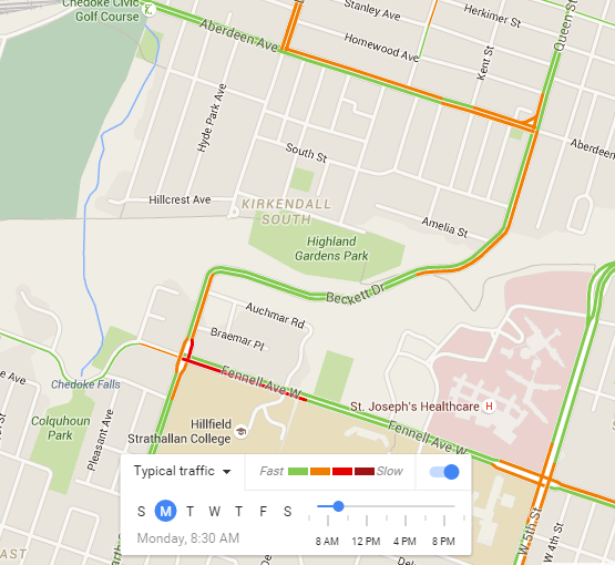 Google Maps Typical Traffic, Monday 8:30 AM