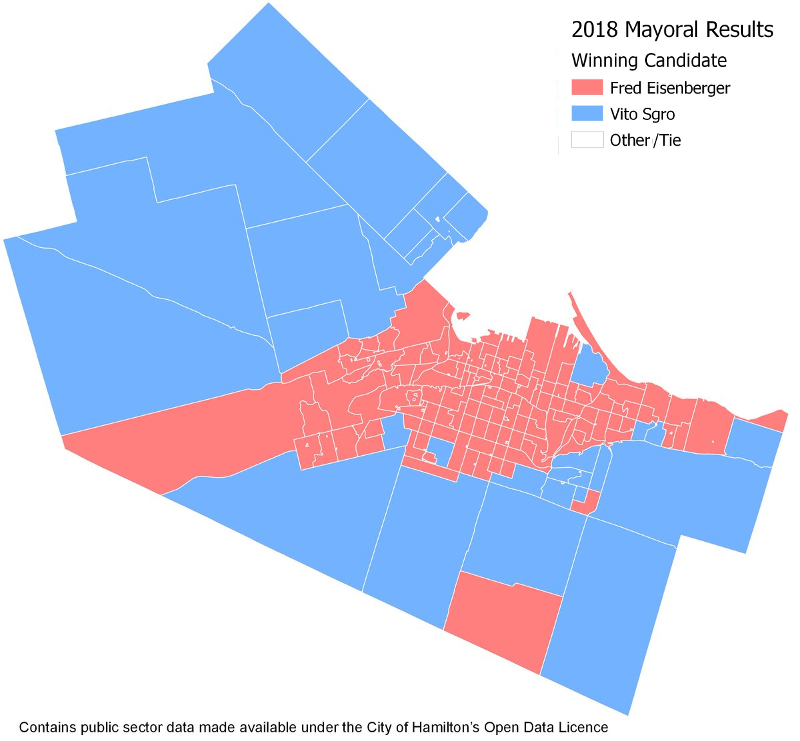Map of 2018 Mayoral Results by poll (Image Credit: Chris Higgins)