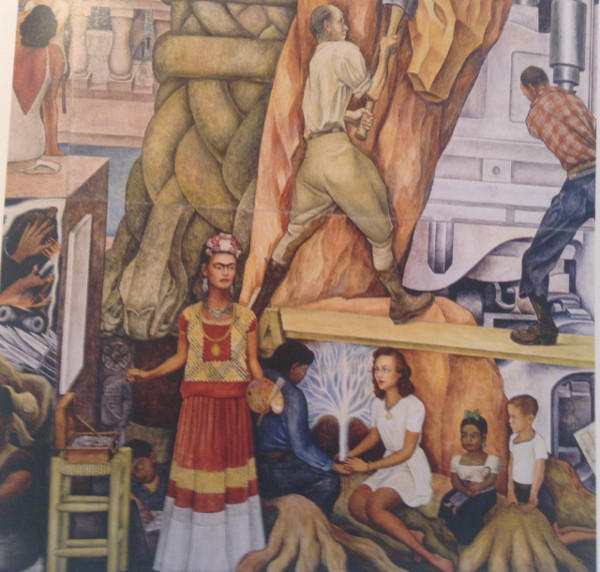 Detail from Rivera's 1940 mural, 'Pan American Unity', showing Frida in native dress. Set of murals located in City College of San Franciso, California.