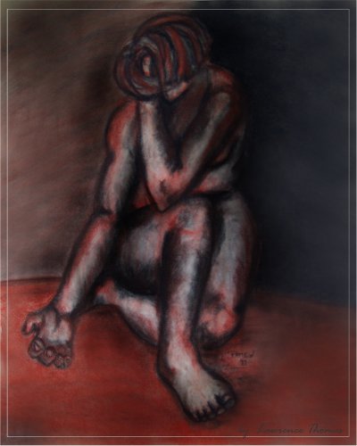 Fearful woman, drawing by Lawrence Thomas