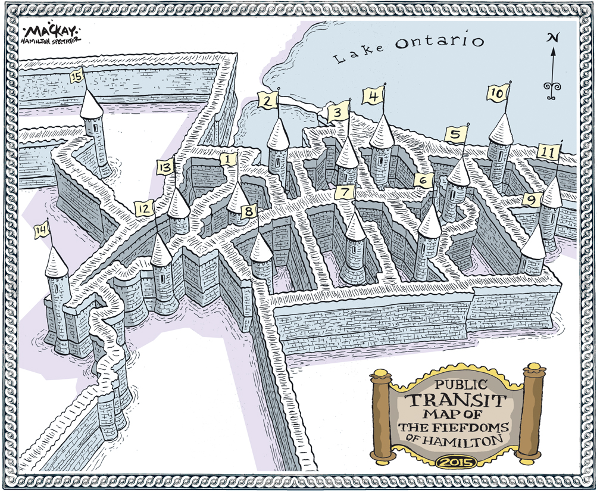 Public Transit Map of the Fiefdoms of Hamilton, 2015 (Image Credit: Graeme MacKay)