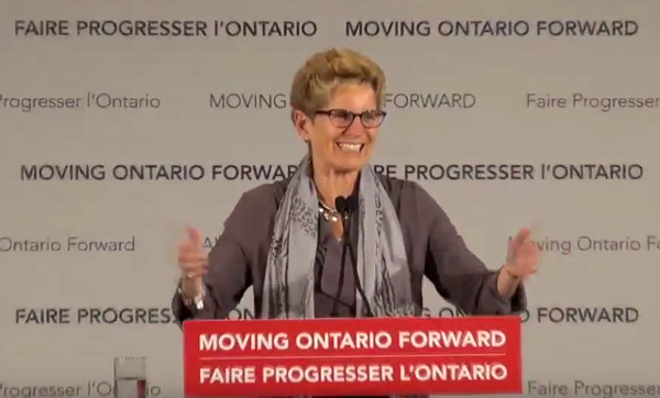 Ontario Premier Kathleen Wynne at Hamilton LRT funding announcement (Screen capture from video by The Public Record)