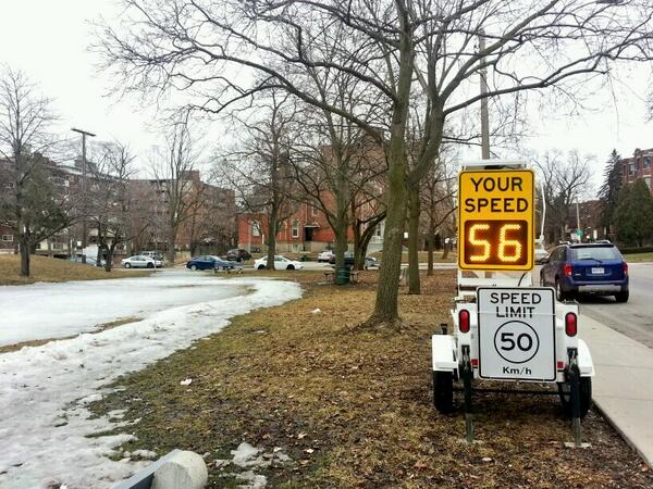 Vehicle measured at 56 km/h on Herkimer Street next to Durand Park on Saturday, March 29, 2014
