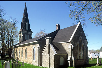 Fig. 6. Picton (ON), St Mary's Anglican Church, exterior from S; nave 1823; chancel, vestry and tower, 1863-64.