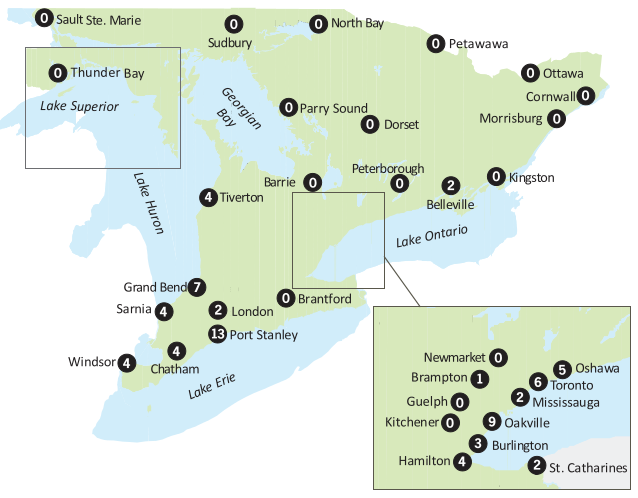 Comparison of 1-Hour Ozone AAQC across Ontario, 2013