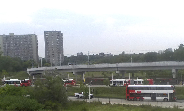 Alexander-Dennis Enviro 500 Double Deck Bus at the Hurdman LRT Station bus loop (Image Credit: Fraser Pollock)