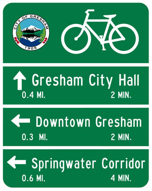 Bicycle wayfinding sign (Image Credit: city of Gresham, Oregon)