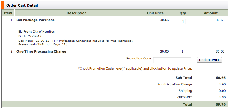 Biddingo RFP bid invoice