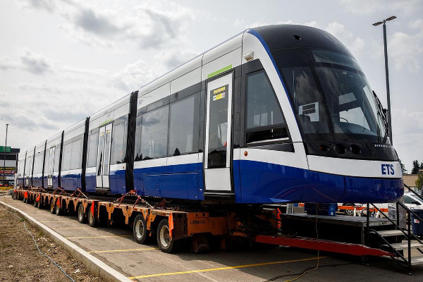 Bombardier's larger 7 section Flexity Swift Light Rail Vehicle for Edmonton with a length of 42 metres