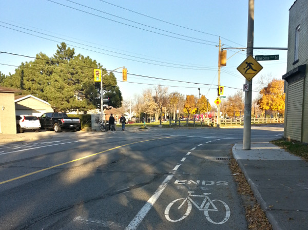 Bike lane ends at Barons and Britannia