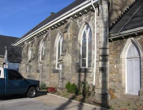 Figure 12: Carisma Church, east side: note design of buttresses, using Whirlpool sandstone caps.