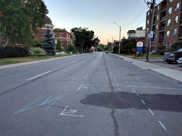 Pavement markings on Charlton for bike lane installation