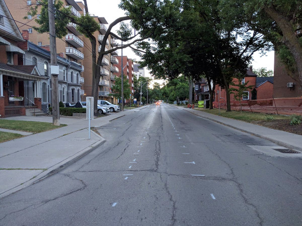 Pavement markings on Charlton for bike lane installation