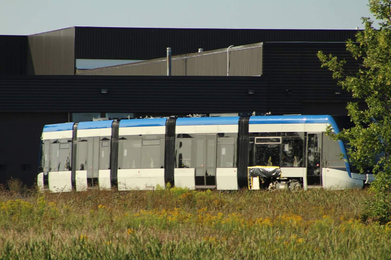 Waterloo Region ION LRT vehicle at Bombardier Millhaven plant (Image Credit: Jon Bullock)