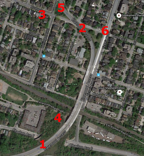 Claremont Access bottom: multiple considerations (Image Credit: Google Maps)