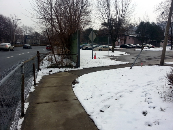 Looking southeast from west sidewalk of Claremont Access at West Avenue South