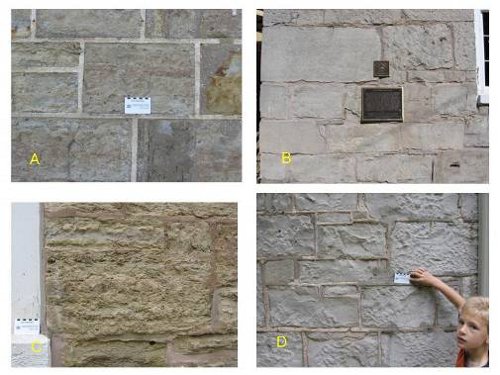 Figure 12. Close-ups of Eramosa from Waterdown (left) and Ancaster (right). A. 298 Dundas St E, Waterdown; B. Ancaster Old Mill; C. Scout Hall, Waterdown; D. 21 Halson St., Ancaster. This fine house was originally the St. John's Church manse: the photographer's helper is Jesse, one of its present inhabitants.