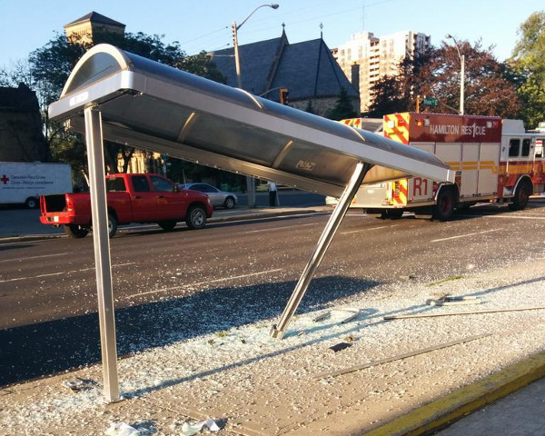 All that remains of the bus shelter