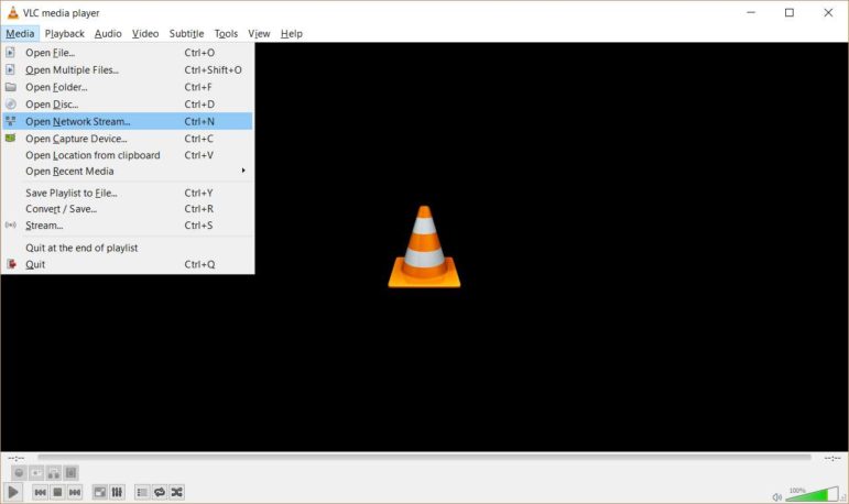 Select 'Open Network Stream' in the Desktop Version of VLC Media Player