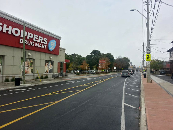 Hashed-off pavement on Concession at Upper Wentworth (Image Credit: Ryan McGreal)