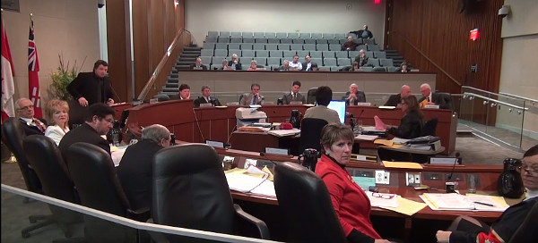 Several councillors turning to look at argument between Ferguson and Coleman (Screen capture from YouTube video)