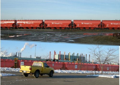 Paying for it. Embedded labour and capital on the siding at National Steel Car on their way out west to Potash Corporation.