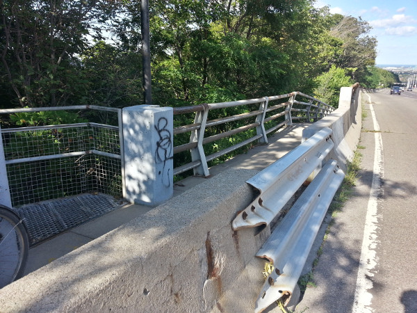 Blocked gap in barrier at top of James Street stairs