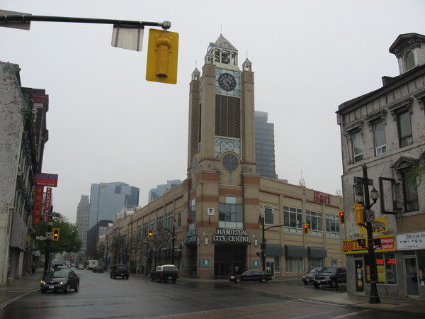 Hamilton City Centre/Jackson Square shopping mall looking south from James Street north. Once downtown was home to several department stores, today there are none.