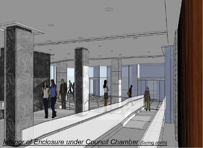 Rendering: Interior of enclosure under Council Chamber (facing north)