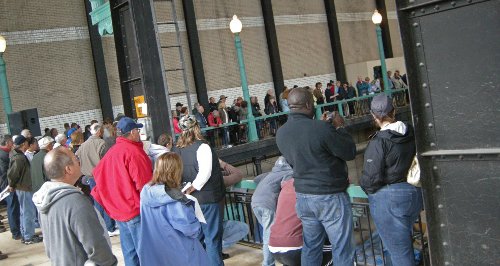 The magnetic power of old iron. A portion of the crowd that turned out for a look at the Holly engines.