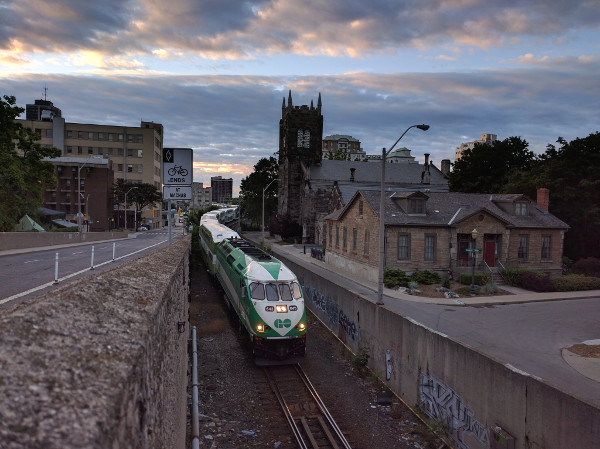 GO Train leaving Hunter Street Station in early morning (RTH file photo)