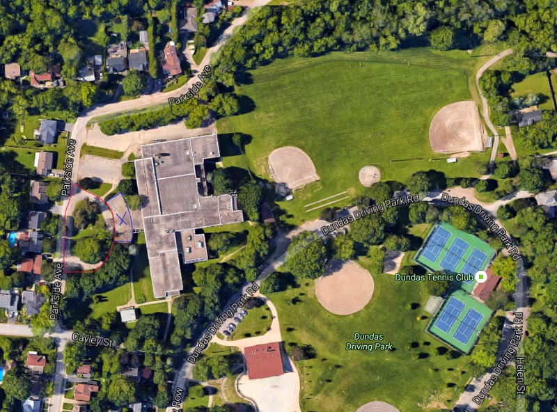 Google Maps satellite image of Parkside School