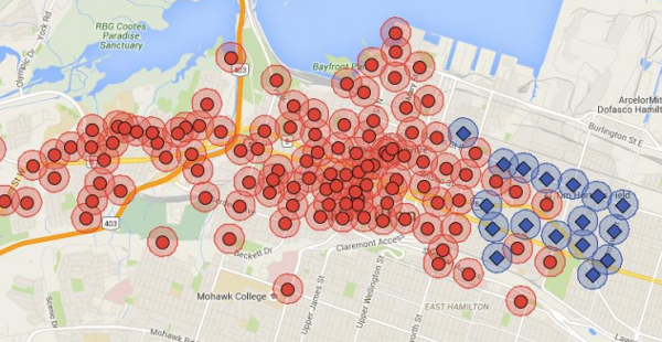 Map of existing hubs (red circles) and proposed ERI hubs (blue squares)