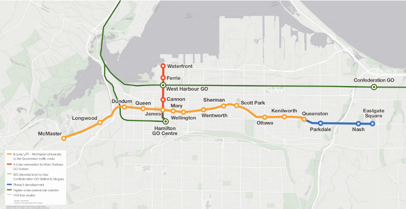 Hamiton LRT route map
