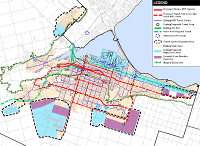 Red lines indicate BRT system