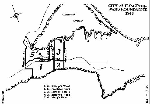 Figure 2: City of Hamilton Wards (they remained in effect for the next 25 years).