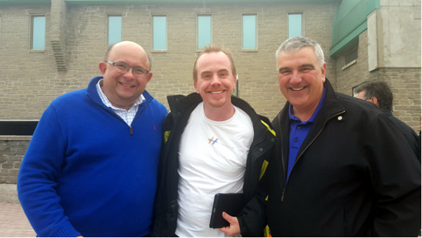 Mark Rejhon of Hamilton LRT Citizen Advocacy, with mayor Berry and Dave (Image Credit: Andrew DeGroot)