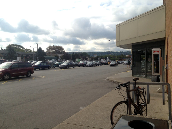 The Dundurn Fortinos. One small rack for bikes, hundreds of spots for cars.
