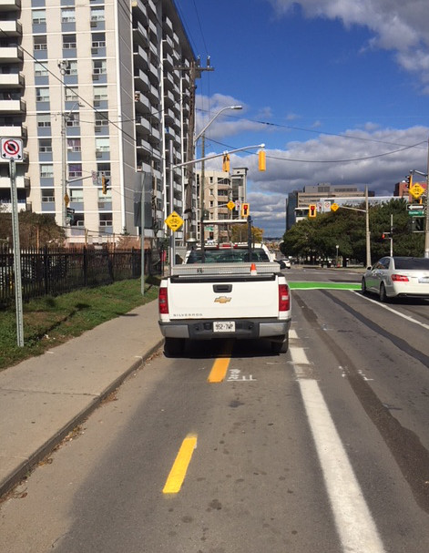 Another truck blocking Bay Street bike lanes (Image Credit: Tony Higgins)