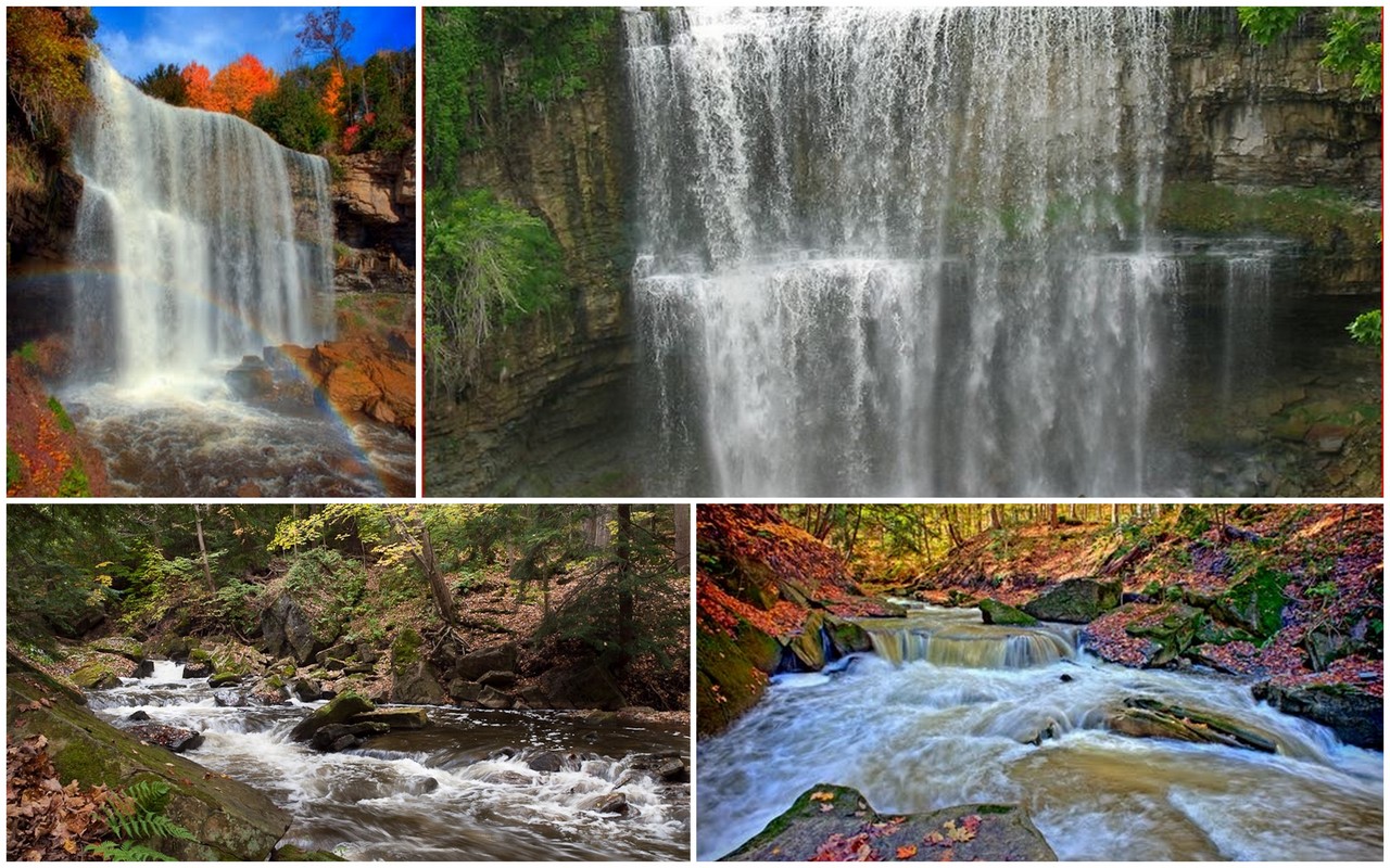 Multi-shots of power-generating Webster Falls and Spencer Creek.