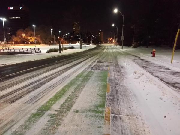 Hunter Street bike lanes, looking east from Bay