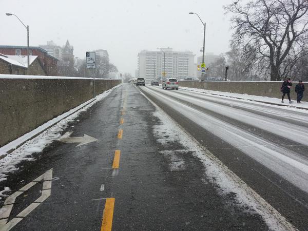 Hunter Street bike lanes, looking west from MacNab